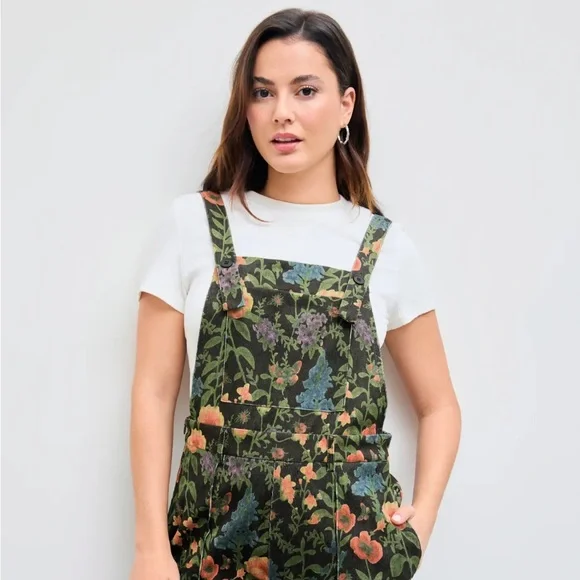 LIGHTWEIGHT CORDUROY FLORAL BUTTON WIDE LEG JUMPSUIT - Picture 4 of 9